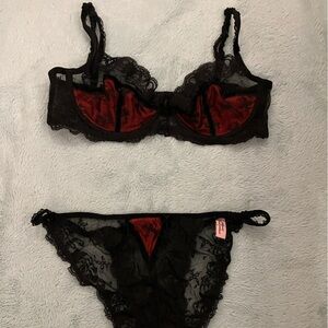 Agent Provocateur Black and Red Lace Bra Set